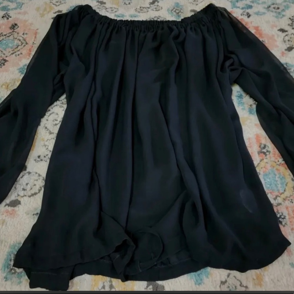 La Perla Peasant Sleeve Sheer Black Blouse